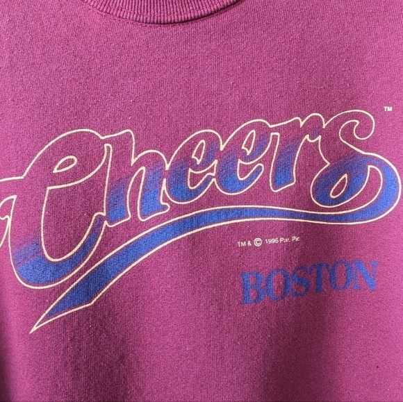 Vintage 1996 Cheers Boston Bar Burgundy Red Crew Neck Sweatshirt Unisex XL - Picture 2 of 6